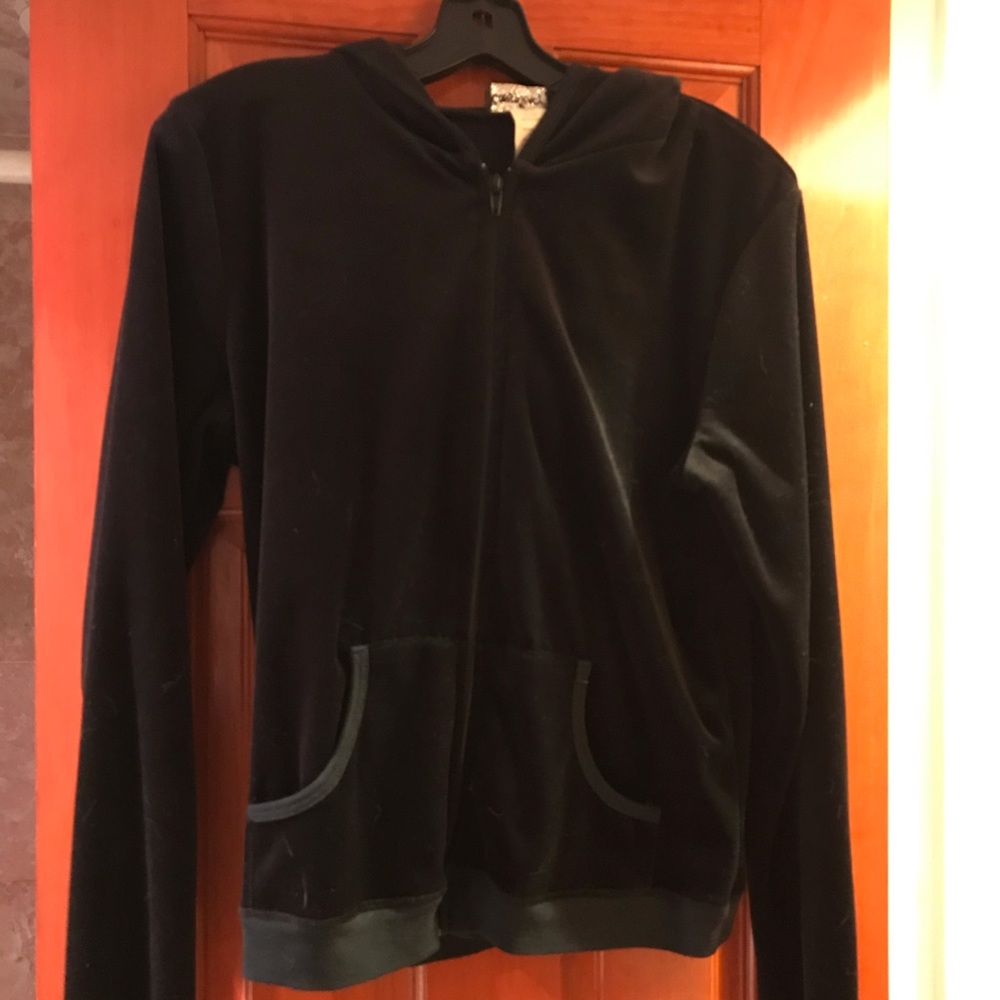 Velvet-like black zipper hoodie